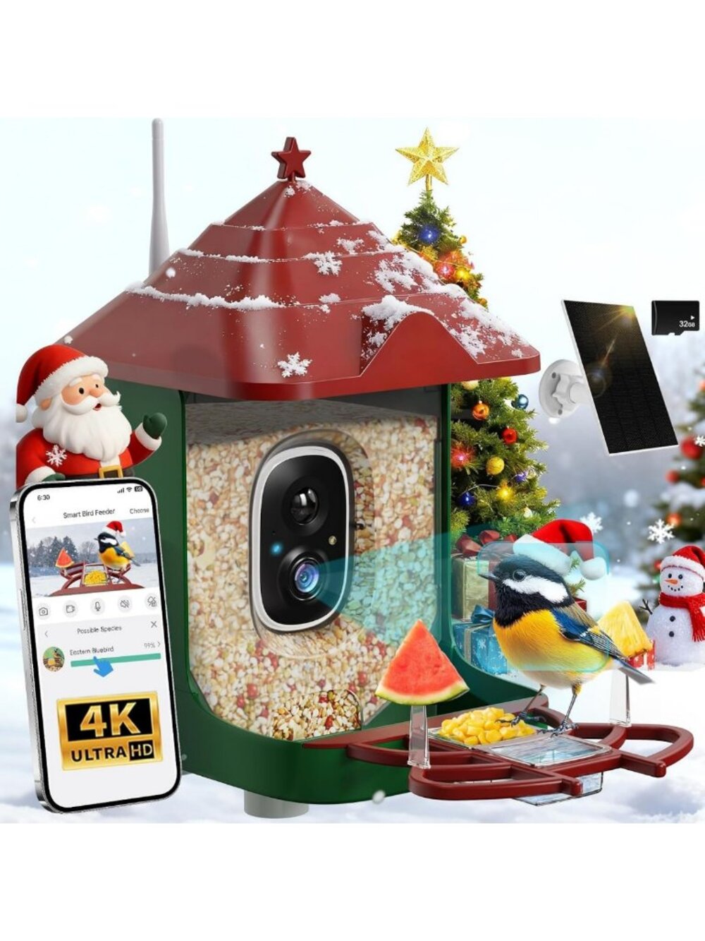Smart Bird Feeder with Camera, Solar Power, 4K HD Video, AI Alerts